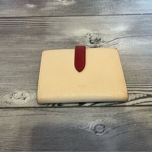 Vintage Celine Bicolor Medium Strap Wallet in Cream and Burgundy